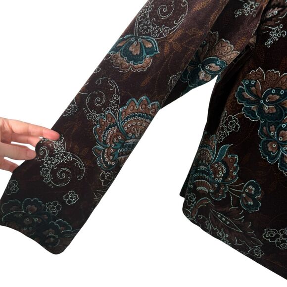 Kim Rogers Brown Floral Velvet Blouse Cowl Neck Y2K Fairy Womens Large Petite - Picture 3 of 6